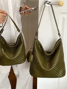 Stylish olive green woven bucket bags in two sizes for versatile summer fashion