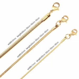 Detail van 1mm, 2mm en 3mm gouden roestvrijstalen slangenketting halskettingen