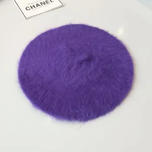 Detailed view of a soft purple rabbit hair beret for women winter fashion accessory