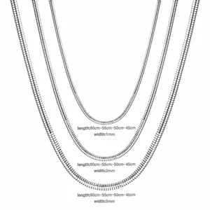 Vergelijking van 1mm, 2mm en 3mm roestvrijstalen ronde slangenketting halskettingen