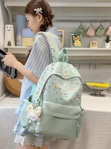Japanese style sweet mint green cartoon pony print backpack for high school students
