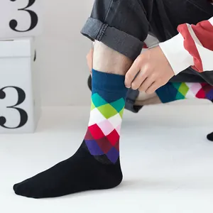 Stylish argyle patterned mid-calf socks for women in trendy colorful diamond design