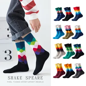 Colorful argyle pattern mid-calf socks for women featuring various vibrant diamond designs