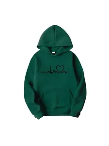 Πράσινο φούτερ με κουκούλα και επένδυση fleece με στάμπα καρδιάς και παλμού