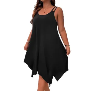 Robe d'été sexy de couleur unie, coupe ample, grande taille, à ourlet irrégulier