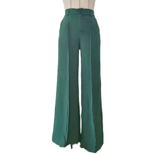 Elegant dark green wide-leg trousers for women featuring a high waist and stylish layered design