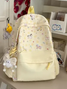 Japanese style cream yellow backpack featuring sweet cartoon pony patterns for school