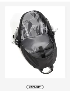 Detailed interior view of a large capacity black backpack with laptop compartment