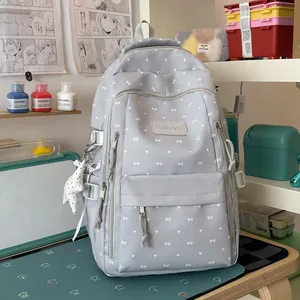 Grijze rugzak in Japanse stijl met schattige sterren voor scholieren