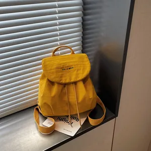 Sac à dos léger jaune de style coréen pour filles avec fermeture à cordon de serrage