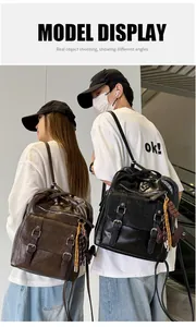 Large capacity PU leather commuting backpack for travel and laptop with stylish design details