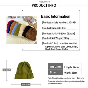 Oversized knitted beanie hat for women with 24cm depth and 25cm brim width