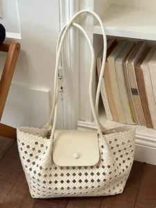 Damen Große Kapazität Gewebte Tote Tasche Sommer Mode Lässige PU Leder Unterarm Schultertasche Mit Magnetklappenverschluss Tägliche Handtasche
