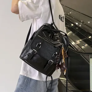 Large capacity black glossy commuter travel backpack for laptop with charms