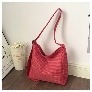 Casual red checkered nylon crossbody bag with large capacity for summer daily use