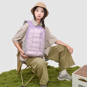 Outdoor sports backpack in lavender purple with front bungee cords for students and travel