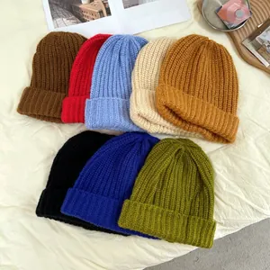 Detailed collection of oversized chunky knit beanies in various autumn colors for women.