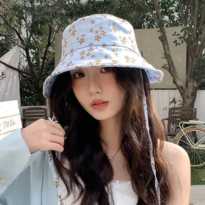 Chapeau cloche à fleurs bleu clair pour femmes protection solaire d'été style décontracté