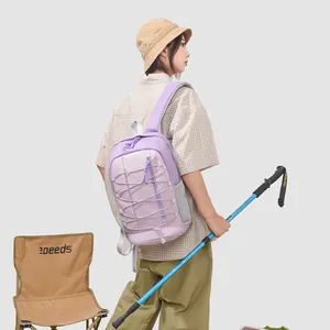 Lavender outdoor hiking backpack featuring adjustable elastic cords and mesh side pockets