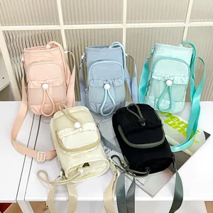 Cinco colores de bolsos bandolera de nailon para móvil con bolsillos de malla