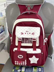 Mochila escolar de estilo coreano con orejas de gato y diseño de lunares con múltiples capas
