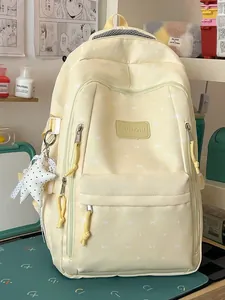 Japanse Stijl Schattig Sterrenpatroon Rugzak Voor Meisjes Grote Capaciteit Waterdicht Nylon Schooltas Bedrukt Strikontwerp Tienermeisjes Boekentas