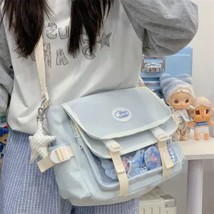 Japanische süße hellblaue Kuriertasche für Schüler mit praktischem transparentem Fenster