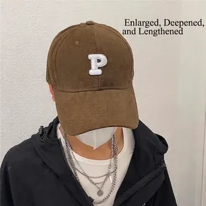 Fashion Embroidered Letter P Baseball Cap Large Head Circumference Deep Top Wide Brim Sun Protection Adjustable Acrylic Dad Hat For Women Men