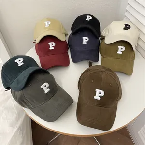 Multicolor varsity letter P embroidered baseball caps with wide curved brim for sun protection