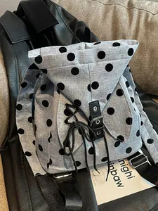 Women's Casual Polka Dot Backpack Large Capacity Polyester School Bag For Students Commute Travel Drawstring Backpack