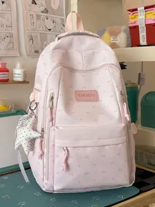 Schattige roze rugzak in Japanse stijl met strikpatronen en een zachte ster-hanger