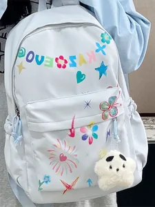 Fashion Women Colorful Graffiti Print Nylon Backpack Waterproof Large Capacity School Bag Casual Travel Shoulder Bag For Girls