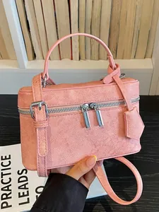 Women's Fashion Mini Box Bag PU Leather Makeup Crossbody Shoulder Bag Small Square Handbag With Double Zipper For Daily Match