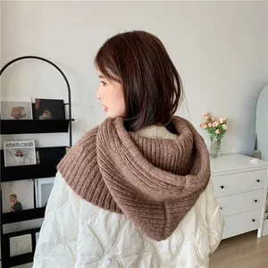 Stylish brown knitted hooded neck warmer and shawl for women's winter fashion accessory