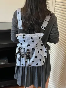 Stylish gray polka dot backpack for women, large capacity casual rucksack for students