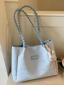 Sac Fourre-tout à Imprimé Étoiles pour Femmes Grande Capacité Décontracté en Tissu avec Poignée Tissée Sac à Bandoulière de Navigation pour Utilisation Quotidienne