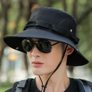 Men Outdoor Bucket Hat Acrylic Breathable Wide Brim Sun Hat With Adjustable Chin Strap For Fishing Hiking Safari Beach