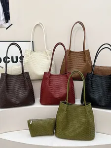 Collection of large capacity vintage woven tote bags for women in multiple stylish colors