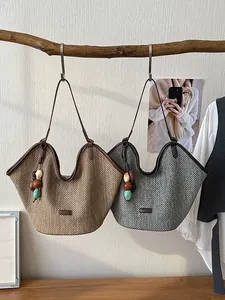 Hand-woven straw hobo tote bags for summer beach vacations, large capacity design
