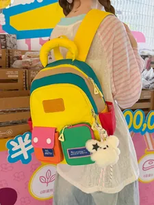 Vibrant color-block large capacity backpack with multiple pockets for trendy women students