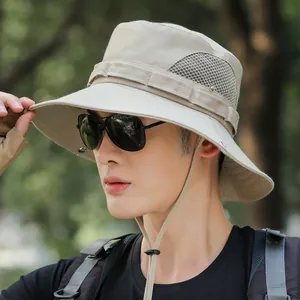 Men's wide brim sun bucket hat with breathable mesh for hiking and fishing