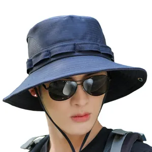 Outdoor men's navy blue bucket hat for sun protection during fishing or hiking activities