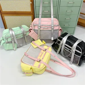 Collection of Japanese style cute ita bags with clear windows in various pastel colors