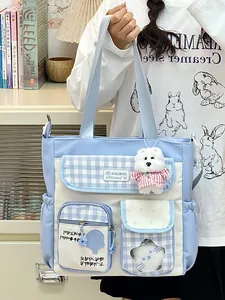 Damen Segeltuch Umhängetasche Süßes Farbfeld Schulrucksack Mehrfächer Tragetasche Tägliche Freizeithandtasche