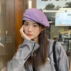 Vintage purple washed denim beret for women with a stylish and trendy distressed look