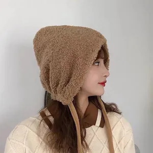Japanese Style Women Winter Warm Lambswool Earflap Hat Fleece Lined Windproof Trapper Hat Soft Cute Lei Feng Hat For Outdoor