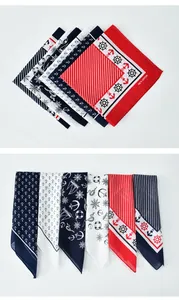 Collection of 100% cotton bandanas featuring anchor and maritime patterns in navy and red.