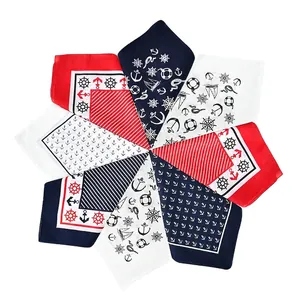 100% Cotton Nautical Bandana Anchor Ship Wheel Print Headscarf For Outdoor Cycling Biker Hip Hop Unisex Square Headwrap Scarf