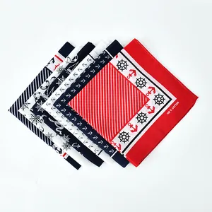 All-cotton nautical anchor pattern square bandanas for outdoor cycling and hip-hop style