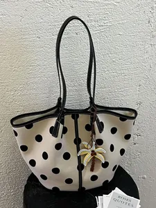 Women Fashion Polka Dot Tote Bag Luxury PU Leather Shoulder Bag Large Capacity Underarm Bag With Palm Tree Charm Summer Casual Travel Handbag
